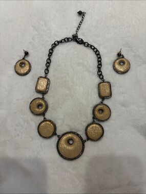 Gold-Tone Statement Circle Necklace & Earring Set